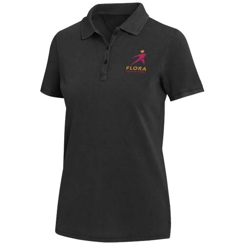 Calgary Poloshirt für Damen im Washed Look, 200 g/m2 - schwarz / XS