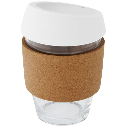 Lidan 360 ml Becher aus Borosilikatglas mit Korkgriff und Silikondeckel - weiss