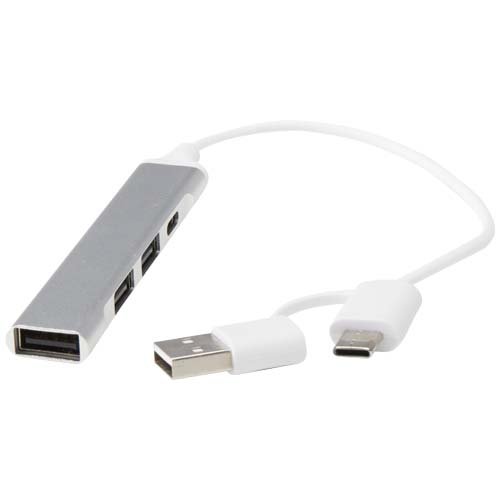 Alkaid 4 Port Hub aus recyceltem Aluminium mit USB-A- und Typ-C-Anschlüssen und zwei Eingängen