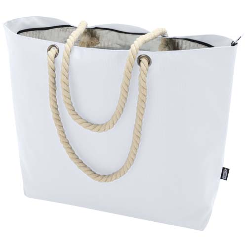 Panama Strandkühltasche mit Kordelgriffen aus recyceltem GRS-Material, 23L - weiss