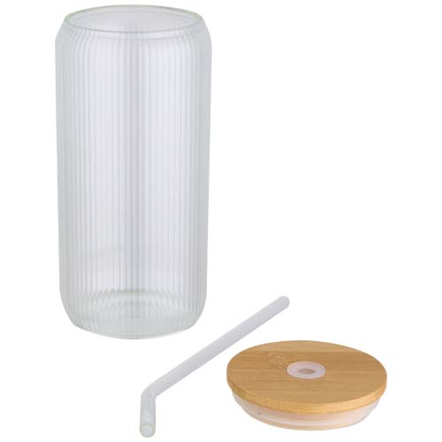 Mirage 500 ml einwandiges Glas aus Borosilikatglas mit Bambusdeckel