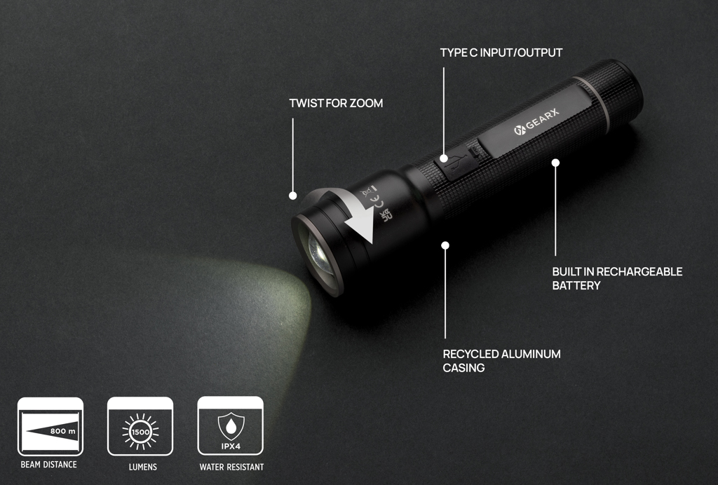 Heavy-Duty USB-Taschenlampe aus RCS recyceltem Aluminium
