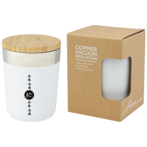 Lagan 330 ml Kupfer-Vakuum Isolierbecher mit Bambusdeckel - weiss