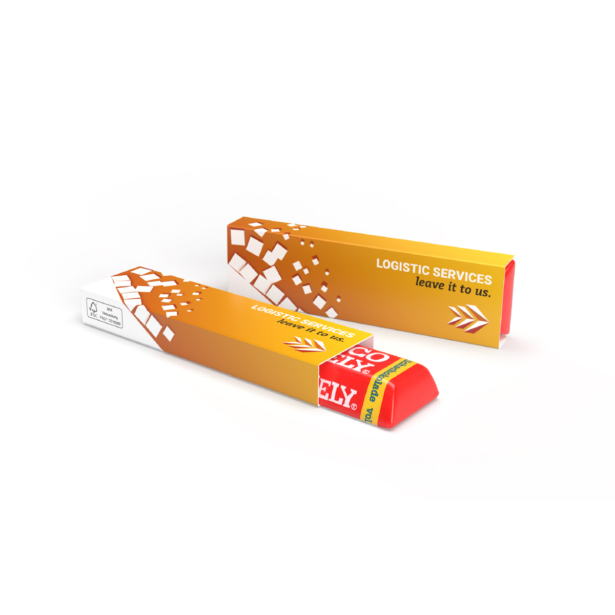 Tony's Chocolonely Riegel im Werbeschuber