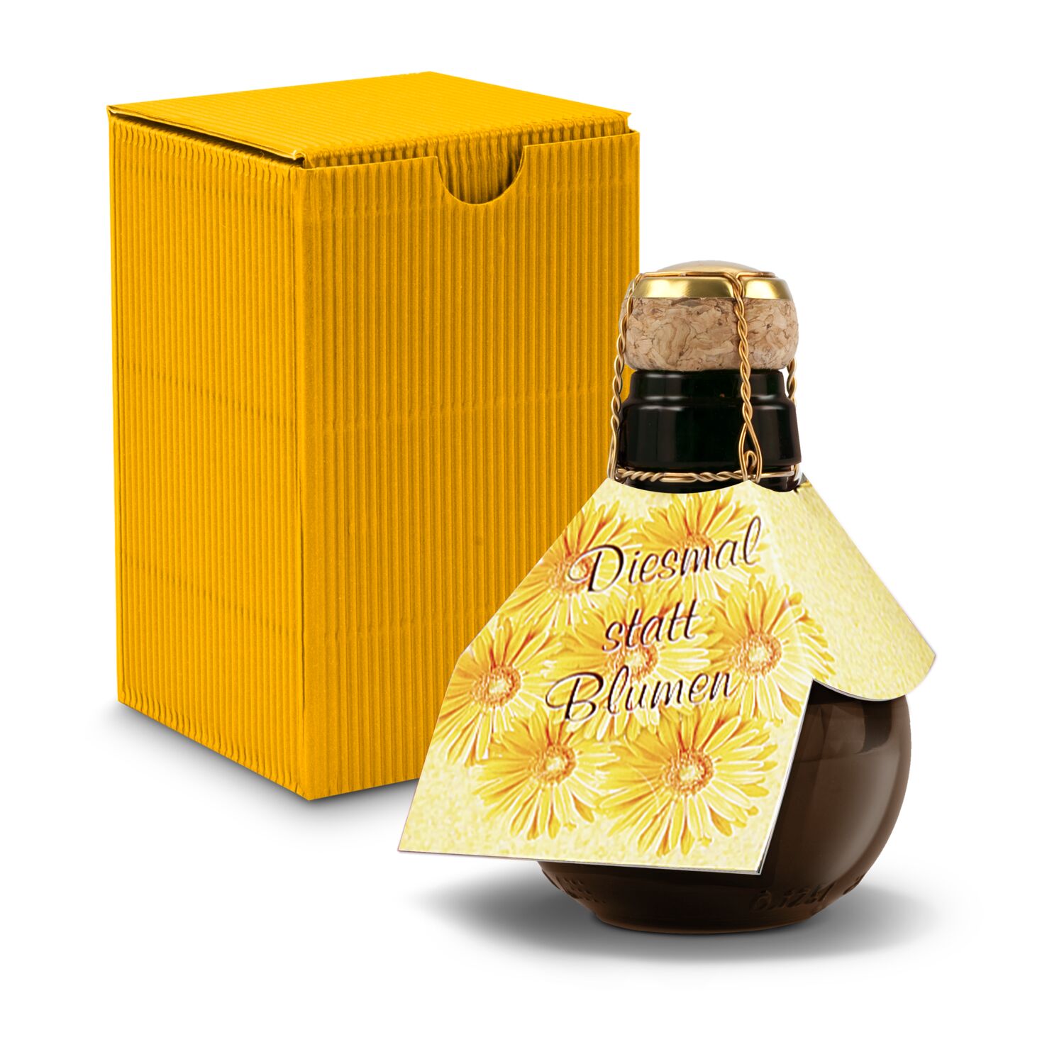 Origineller Sekt Diesmal statt Blumen - Karton Gelb, 125 ml