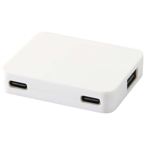 Gaia 4 Port USB Hub mit USB-A- und Typ-C-Ausgang und zwei Eingängen aus recyceltem Kunststoff - weiss