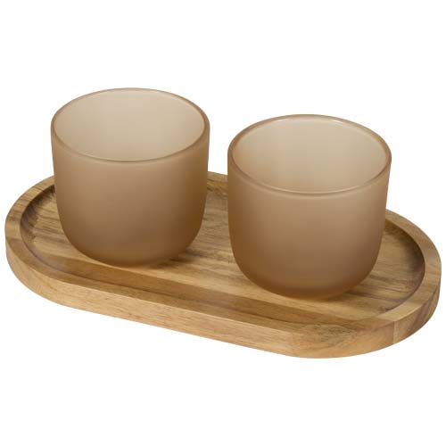 Male Set aus Holztablett und Glastassen, matt - oatmeal