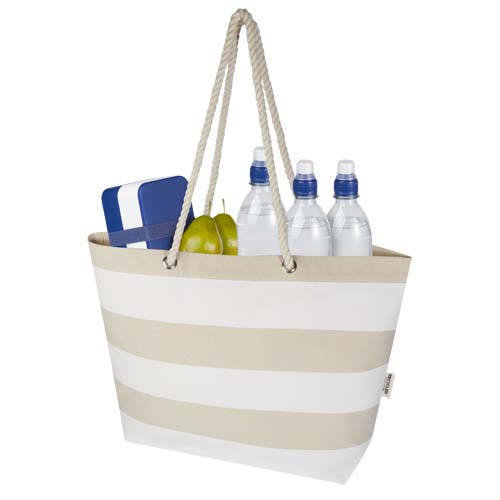 Florida 270 g/m² Strandtragetasche aus recyceltem GRS-Material - natur / weiss