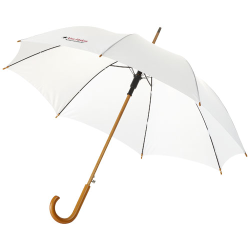 Kyle 23" Automatikregenschirm mit Holzstange und -griff - weiss