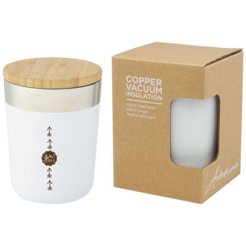 Lagan 330 ml Kupfer-Vakuum Isolierbecher mit Bambusdeckel - weiss