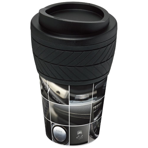 Brite-Americano® 350 ml Isolierbecher mit Schutzring Reifen-Design - schwarz