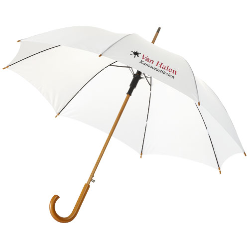 Kyle 23" Automatikregenschirm mit Holzstange und -griff - weiss