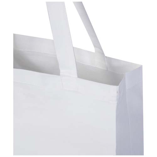 Madras 140 g/m² Baumwoll Tragetasche mit Seitenfalten aus GRS recycelter Baumwolle 12L - weiss