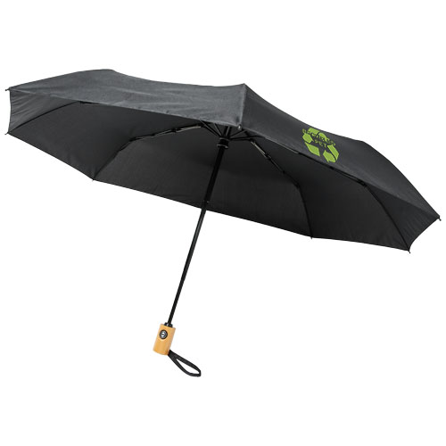 Bo 21" Vollautomatik Kompaktregenschirm aus recyceltem PET-Kunststoff - schwarz