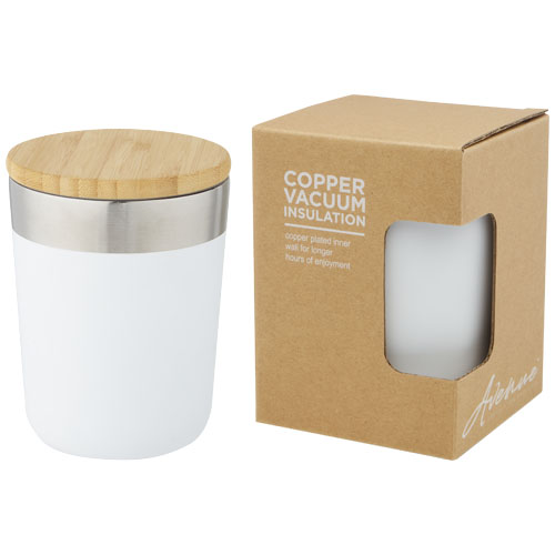Lagan 330 ml Kupfer-Vakuum Isolierbecher mit Bambusdeckel - weiss
