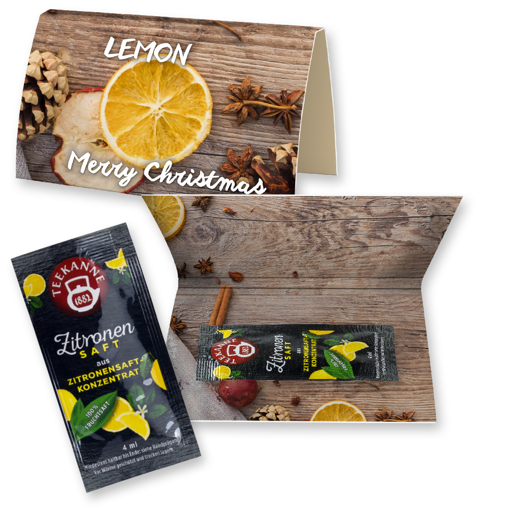 Zitronensaft, ca. 4g, Werbekarte A6 gefaltet