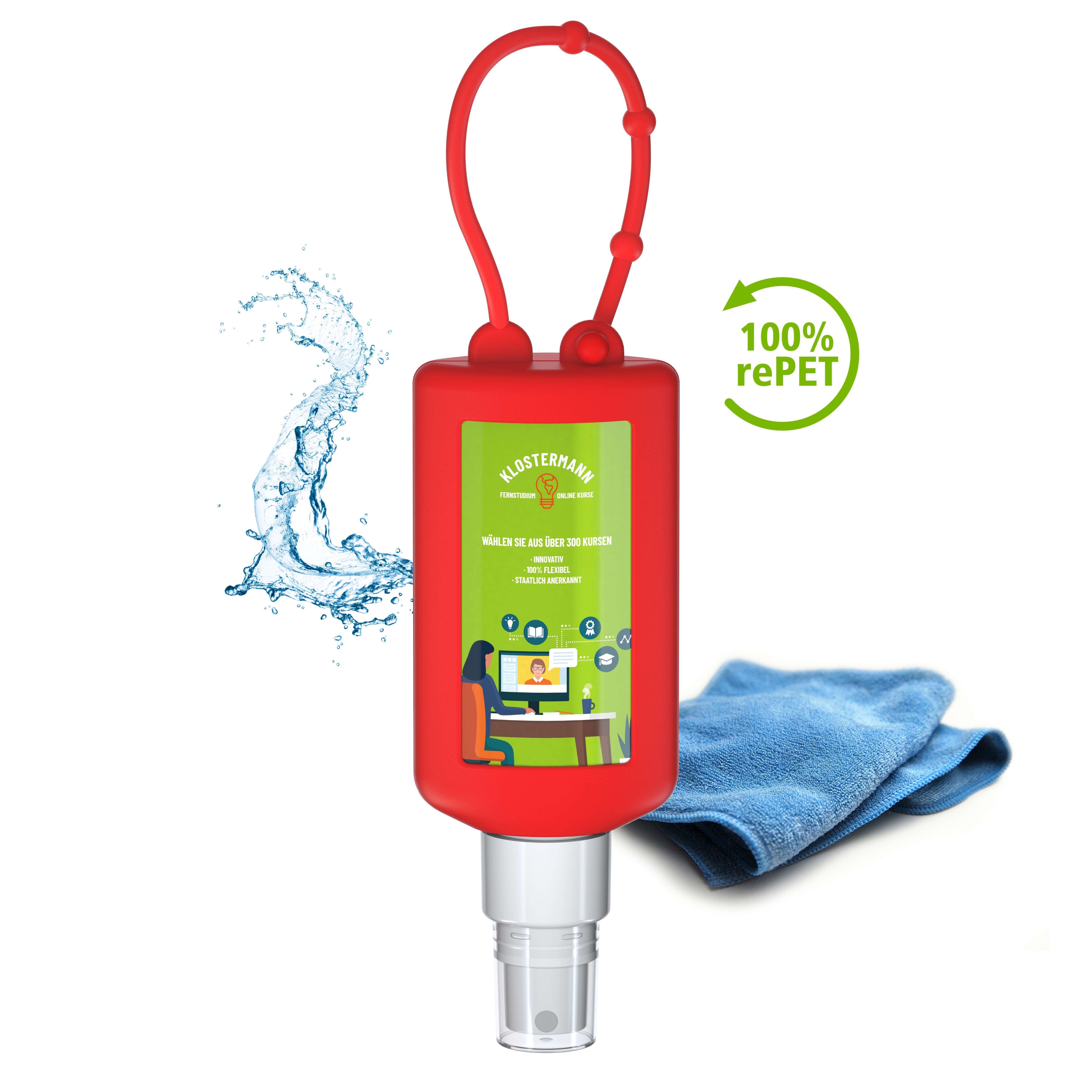 Smartphone & Arbeitsplatz-Reiniger, 50 ml Bumper rot, Body Label (R-PET)