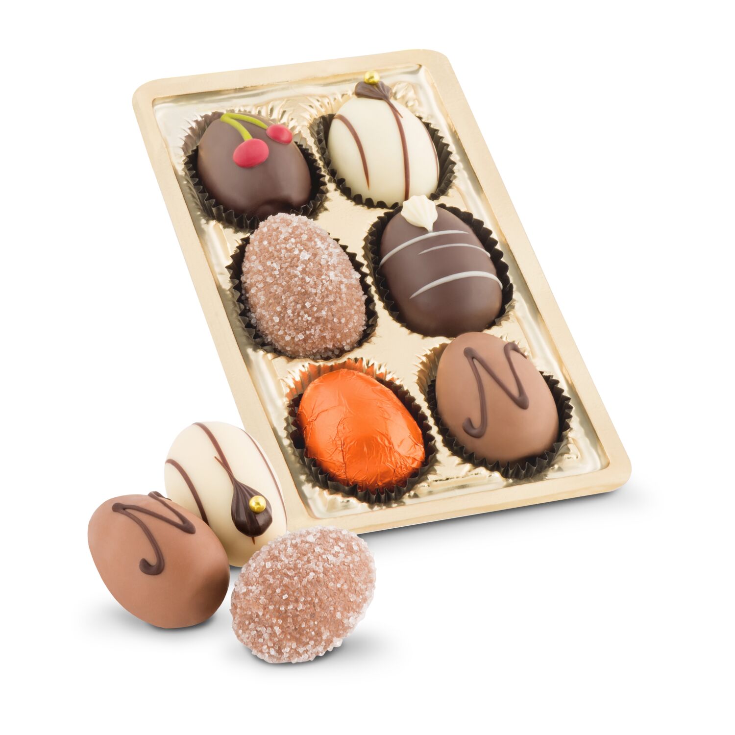 Geschenkartikel / Präsentartikel: Schokoladen-Pralineneier, 6 Stück
