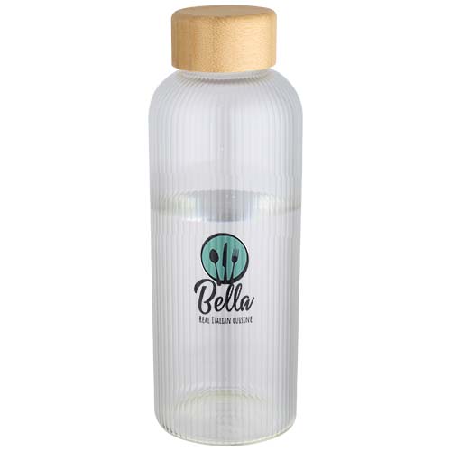 Mirage 650 ml einwandige Trinkflasche aus Borosilikatglas mit Bambusdeckel