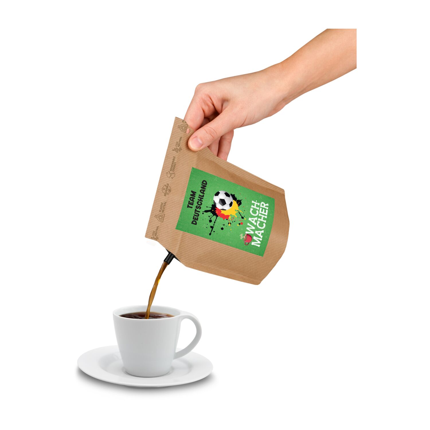 Geschenkartikel / Präsentartikel: Fußball-EM Team Deutschland Wachmacher, Kaffee im Brühbeutel