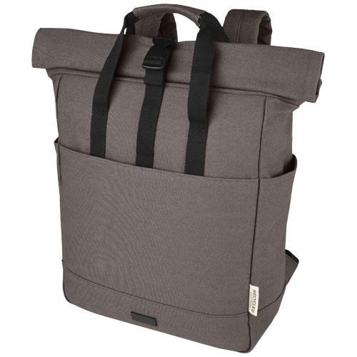 Joey 15" GRS Rolltop Laptoprucksack aus recyceltem Canvas 15 L - grau
