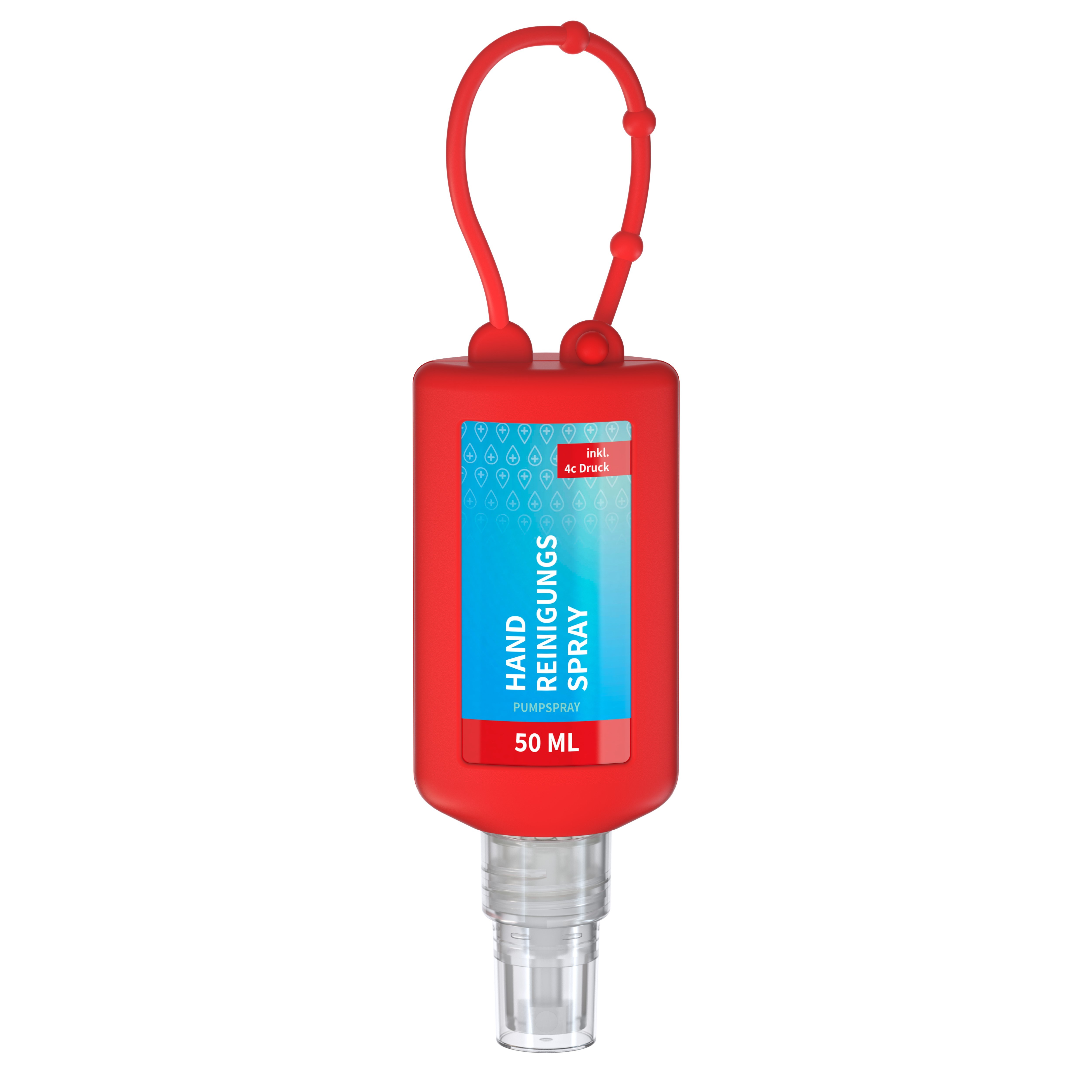 Handreinigungsspray, 50 ml Bumper rot, Body Label (R-PET)