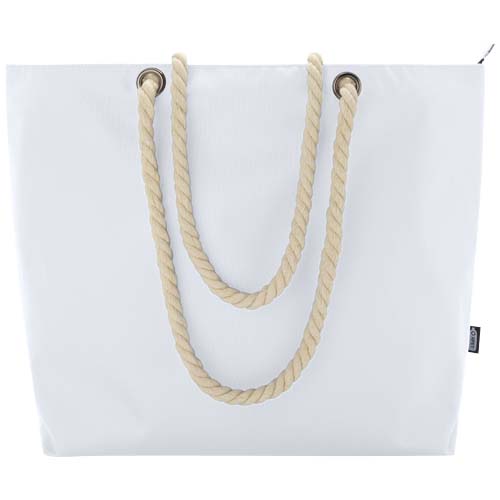 Panama Strandkühltasche mit Kordelgriffen aus recyceltem GRS-Material, 23L - weiss