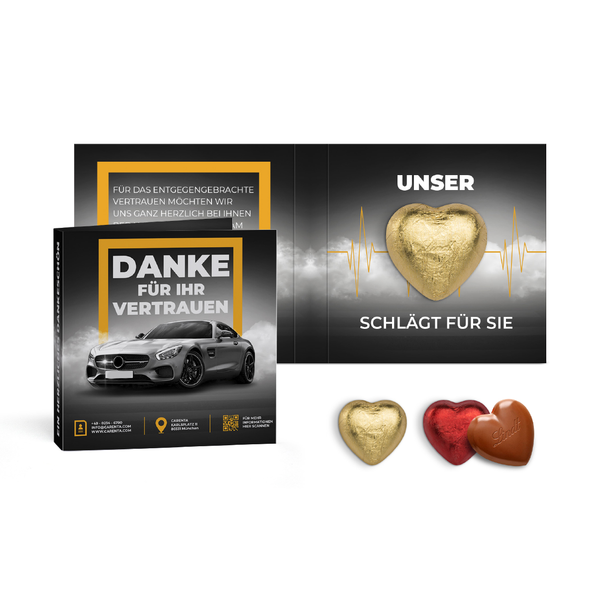 Werbekarte mit Lindt Schokoladen Herz 5 g