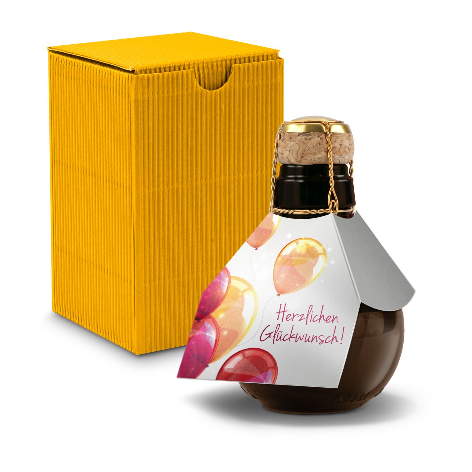 Origineller Sekt Herzlichen Glückwunsch - Karton Gelb, 125 ml