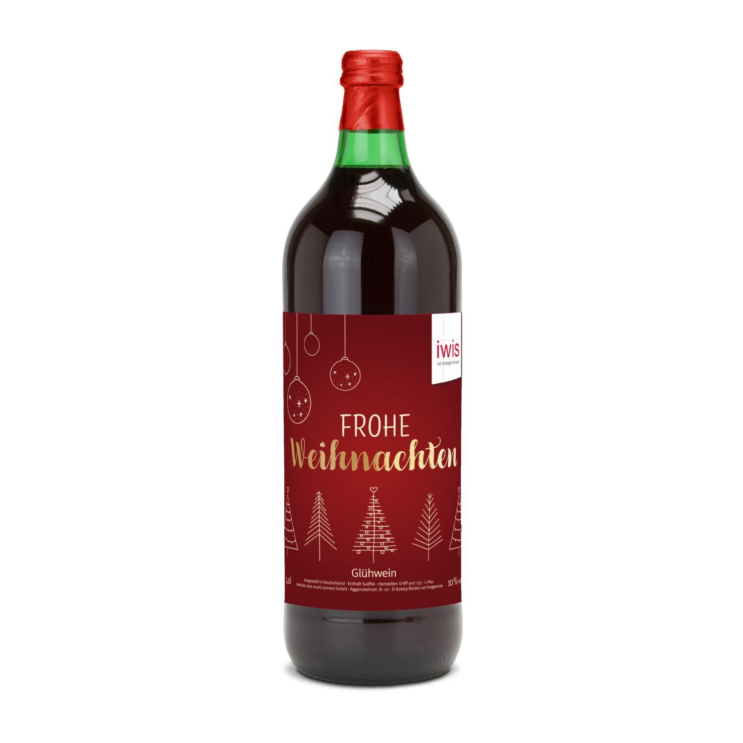 Glühwein - Flasche grün, 1 l - individuelles Etikett