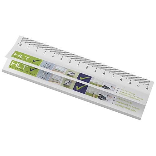 Sticky-Mate® Haftnotizen mit gedrucktem 15 cm Lineal aus recyceltem Material - weiss / 25 Seiten