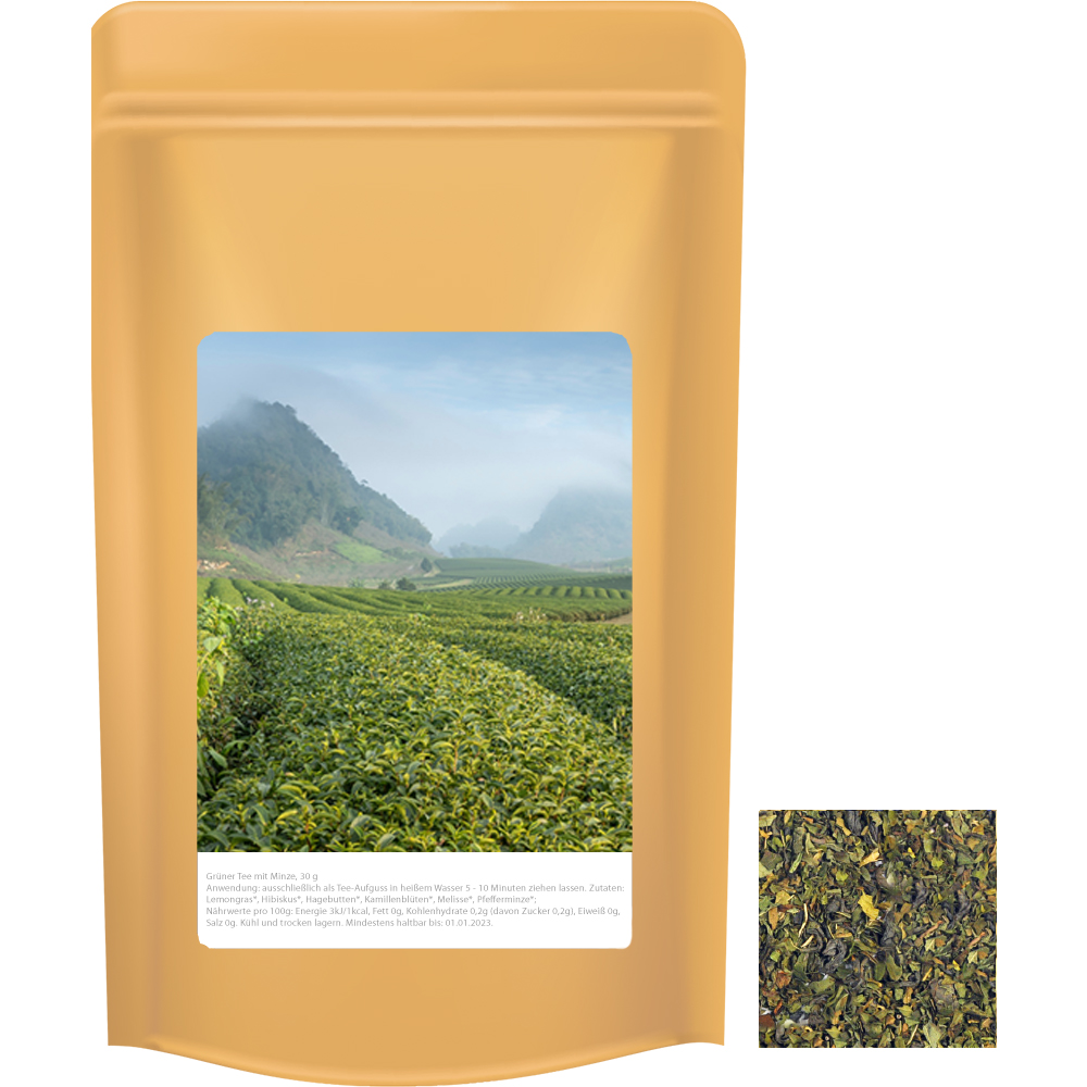 Bio Grüner Tee mit Minze, ca. 30g, Standbeutel Midi