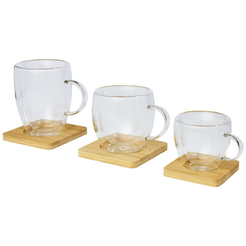 Manti 2-teiliger 100 ml doppelwandiger Glasbecher mit Bambusuntersetzer