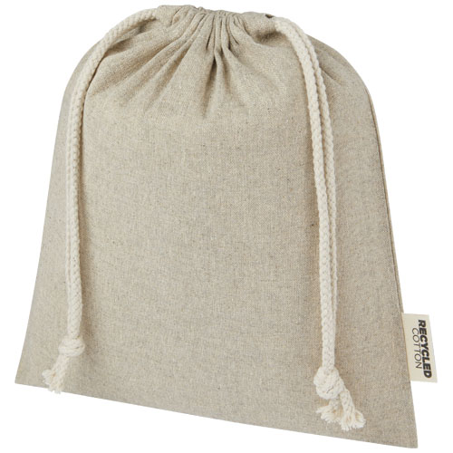Pheebs 150 g/m² GRS Zuziehbeutel aus Recyclingbaumwolle mittel 1,5 l - heather natur