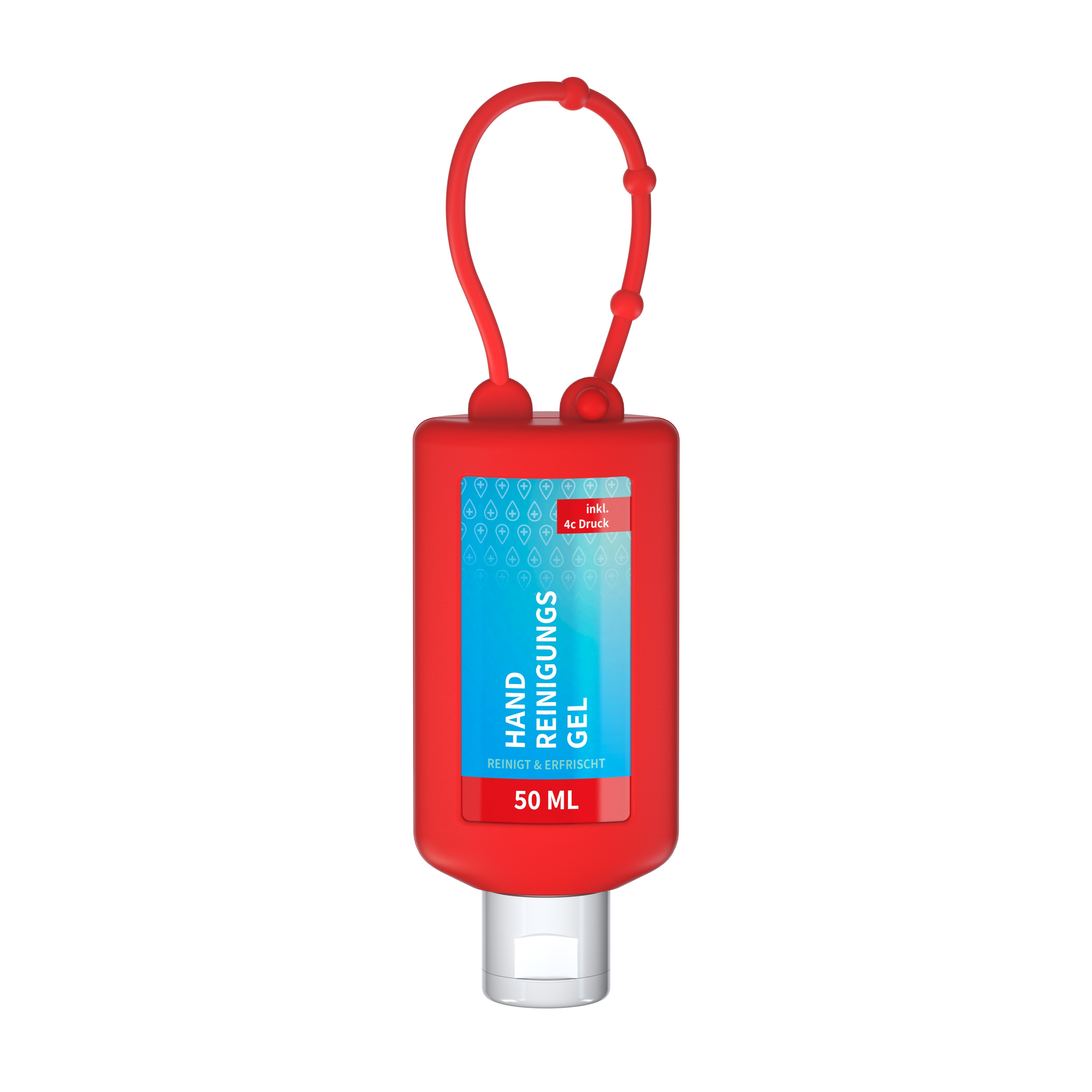 Handreinigungsgel, 50 ml Bumper rot, Body Label (R-PET)