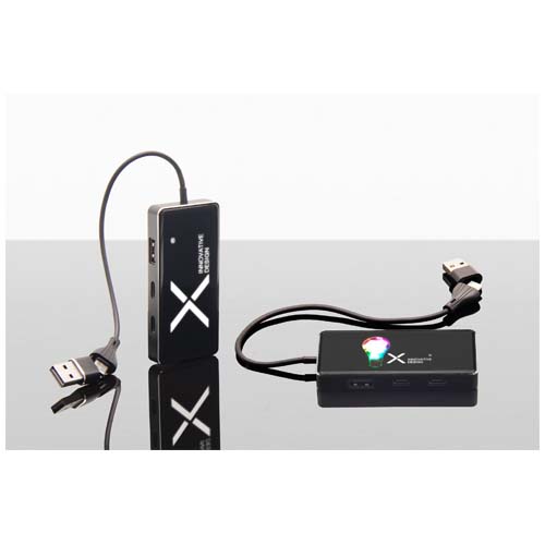 SCX.design H20 8-in-1 USB-Hub mit dualem Eingang und 6 Ports und Leuchtlogo