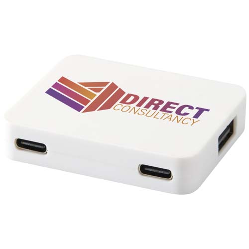 Gaia 4 Port USB Hub mit USB-A- und Typ-C-Ausgang und zwei Eingängen aus recyceltem Kunststoff - weiss