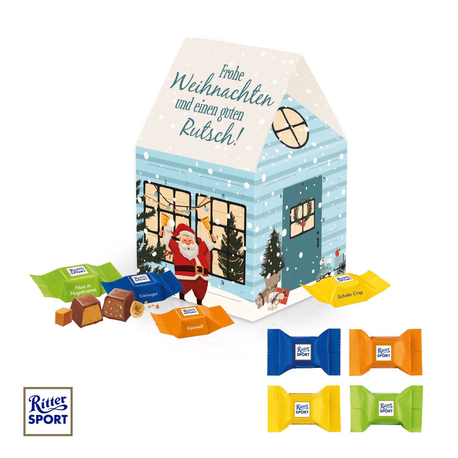 Adventskalender Haus mit Ritter SPORT Schokowürfel
