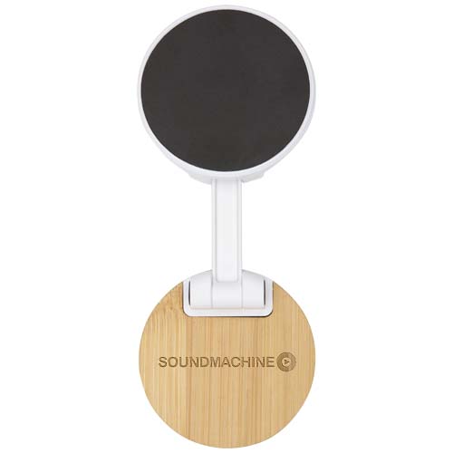 Alcor Klappbare magnetische Smartphonehalterung aus recyceltem Kunststoff mit Bambusdetails - weiss