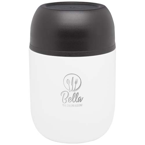 Supo 480 ml doppelwandiger Lunchpot aus recyceltem Edelstahl mit faltbarem Löffel - weiss