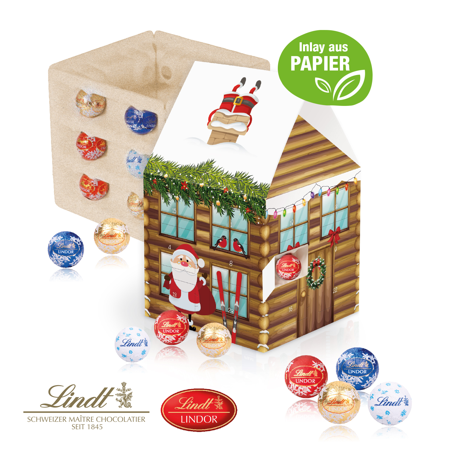 Adventshaus "Edition" mit Lindt Schokolade mit Papier-Inlay