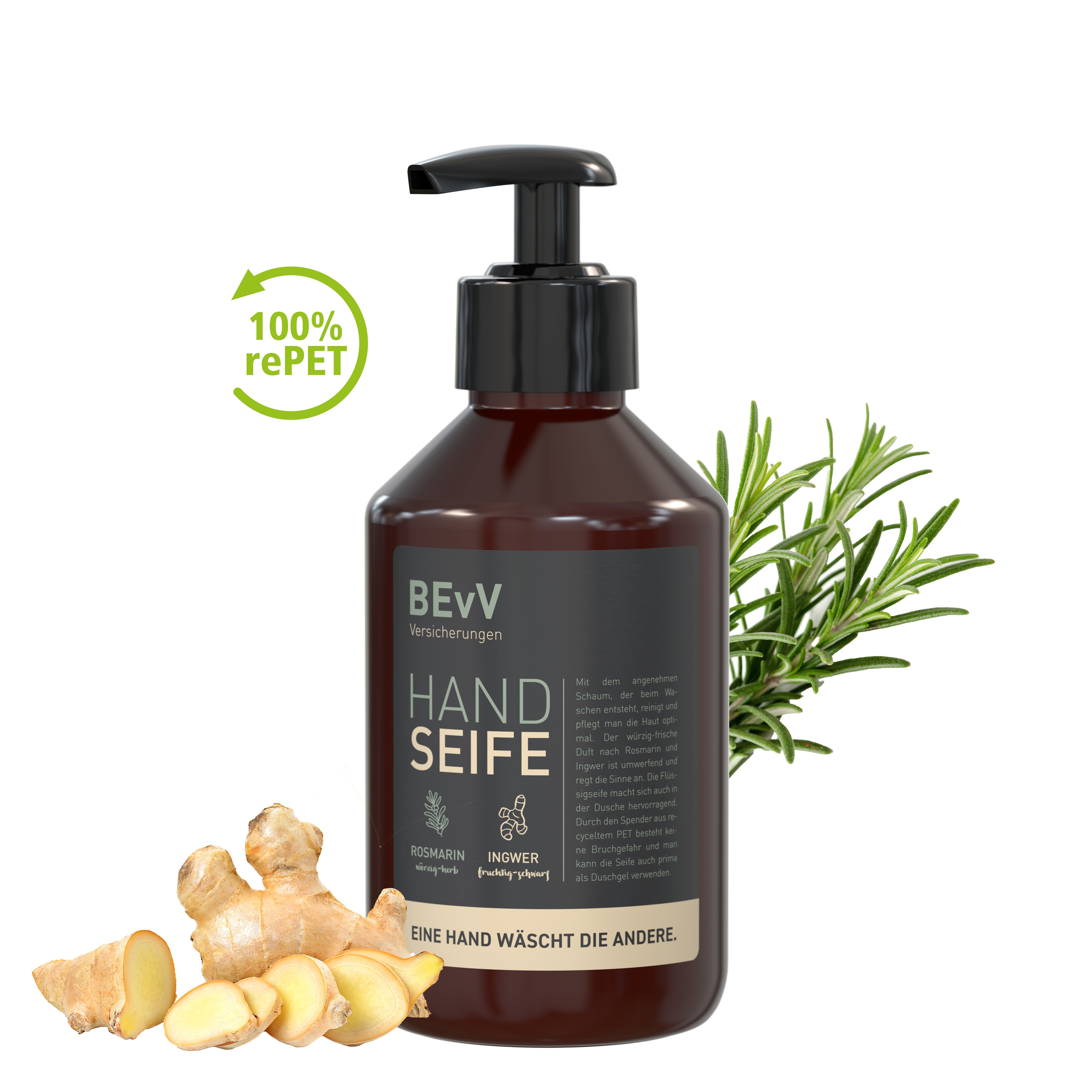 Flüssigseife Rosmarin-Ingwer, 250 ml, Body Label (R-PET)