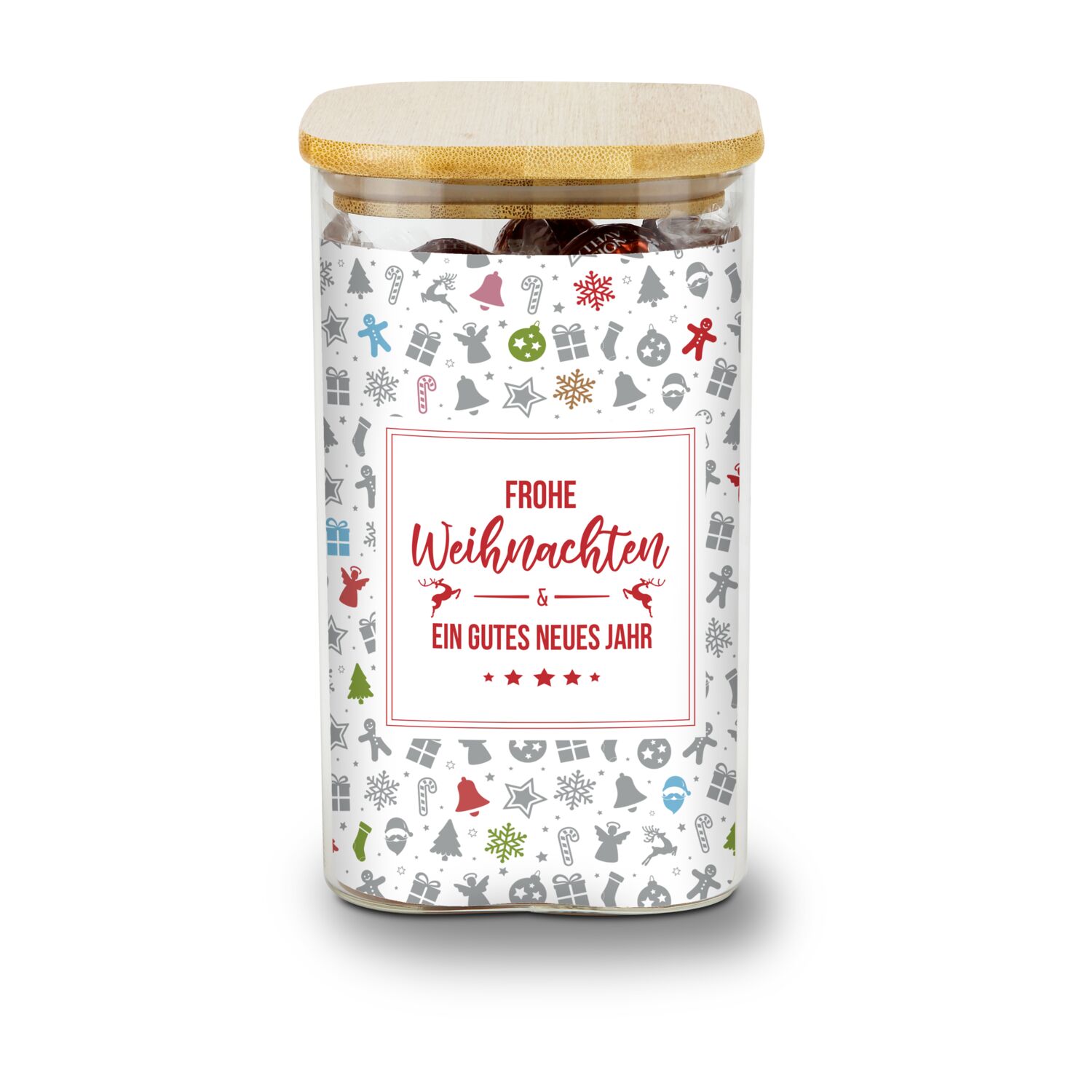 Geschenkset / Präsenteset: Lindor Team-Glas Frohe Weihnachten mit 35 Lindt Lindorkugeln